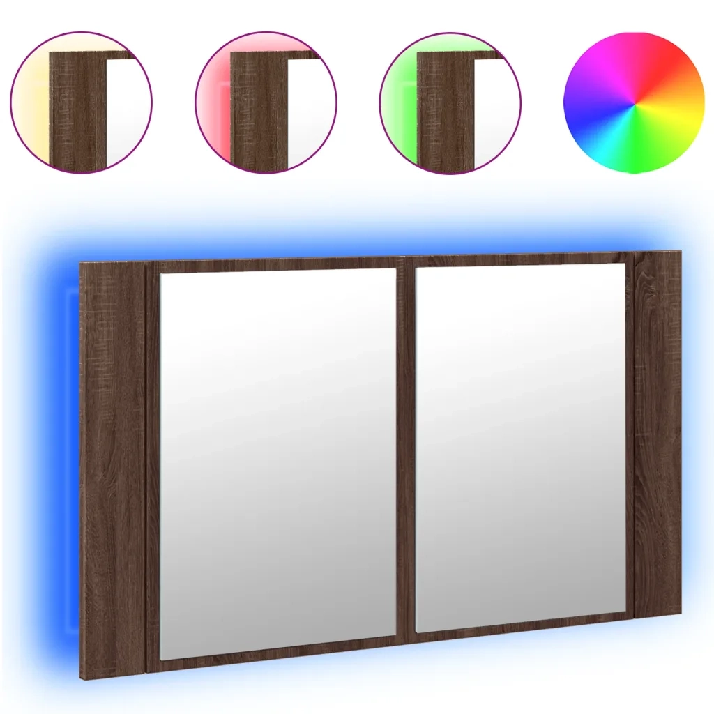 Armadietto Specchio con LED-Mobile bagno con specchio Rovere Marrone 80x12x45cm Acrilico