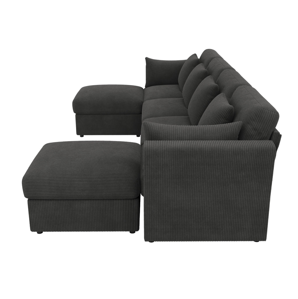 Divano modulare angolare a U 290 x 159;5 x 89 cm in tessuto corduroy grigio