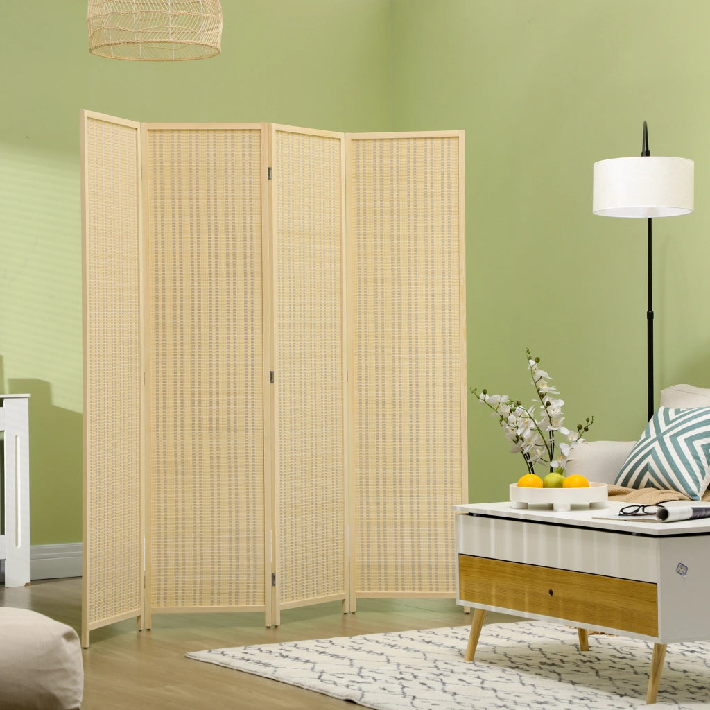 Paravento Pieghevole 4 Ante ¨C Xylo ¨C Legno Bamb¨´ Naturale 180cm Stile Boho