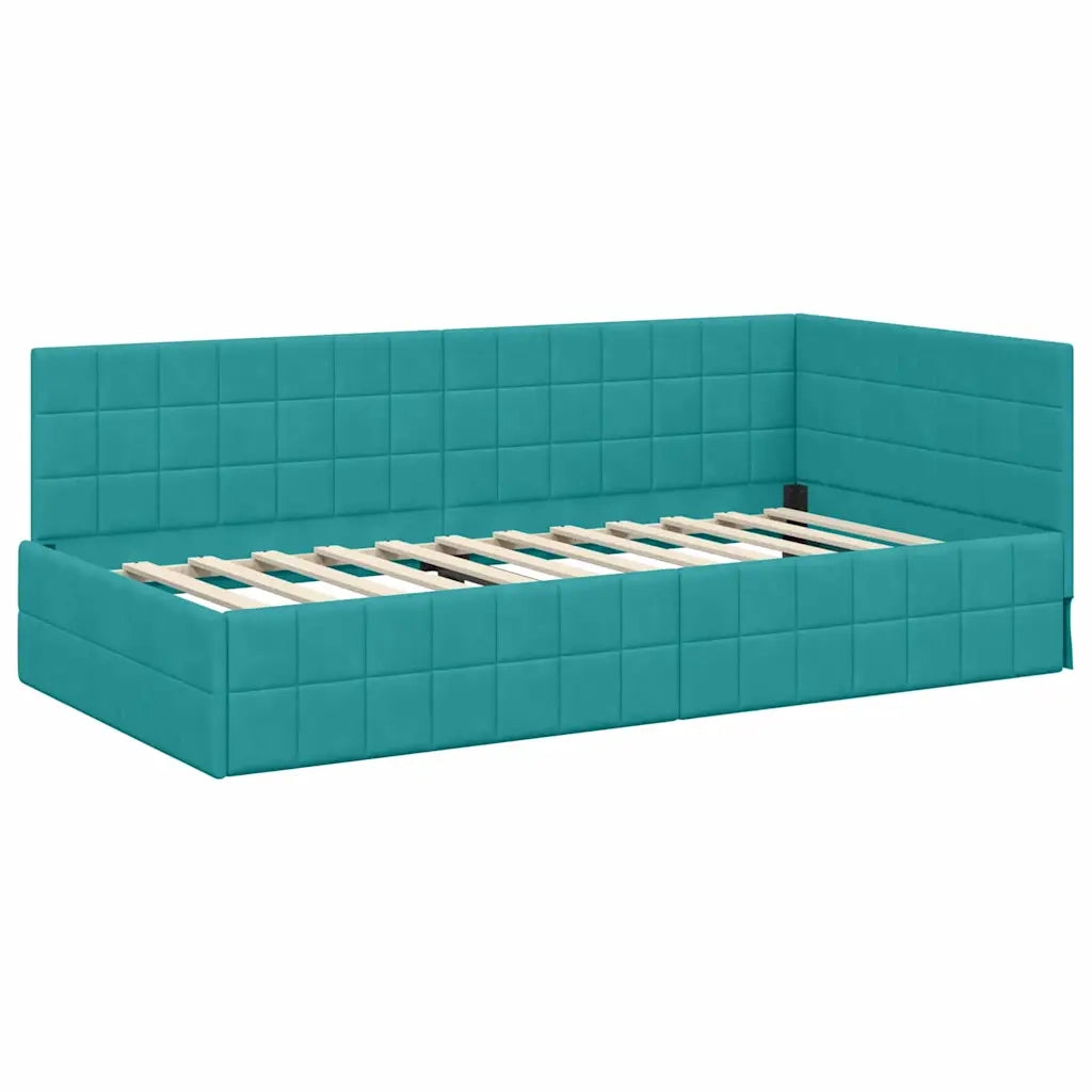 Letto singolo | Letto per adulti | Struttura Letto Angolare con Materasso 2 pcs Turchese Velluto