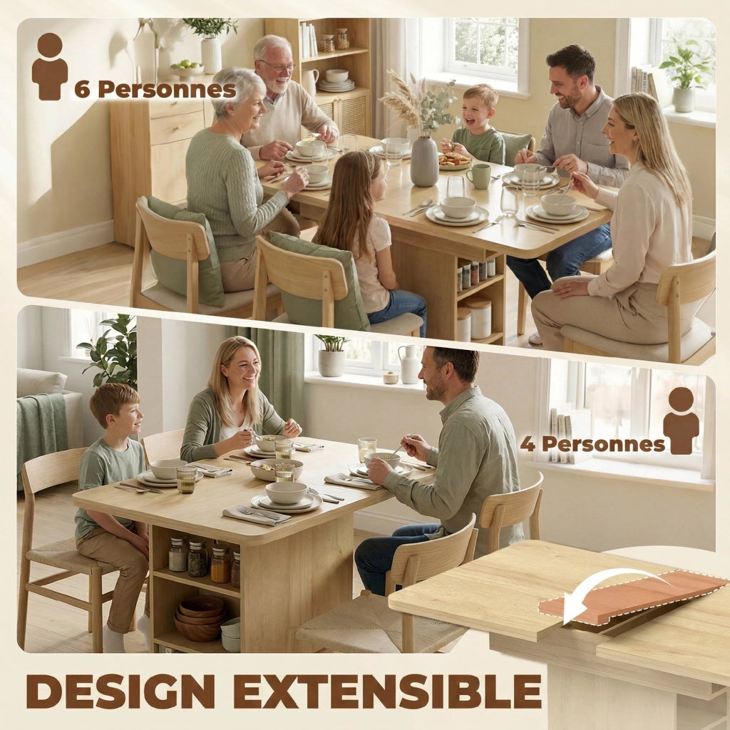 Tavolo da pranzo allungabile ¨C Xylo ¨C 110-130cm legno naturale con 6 mensole