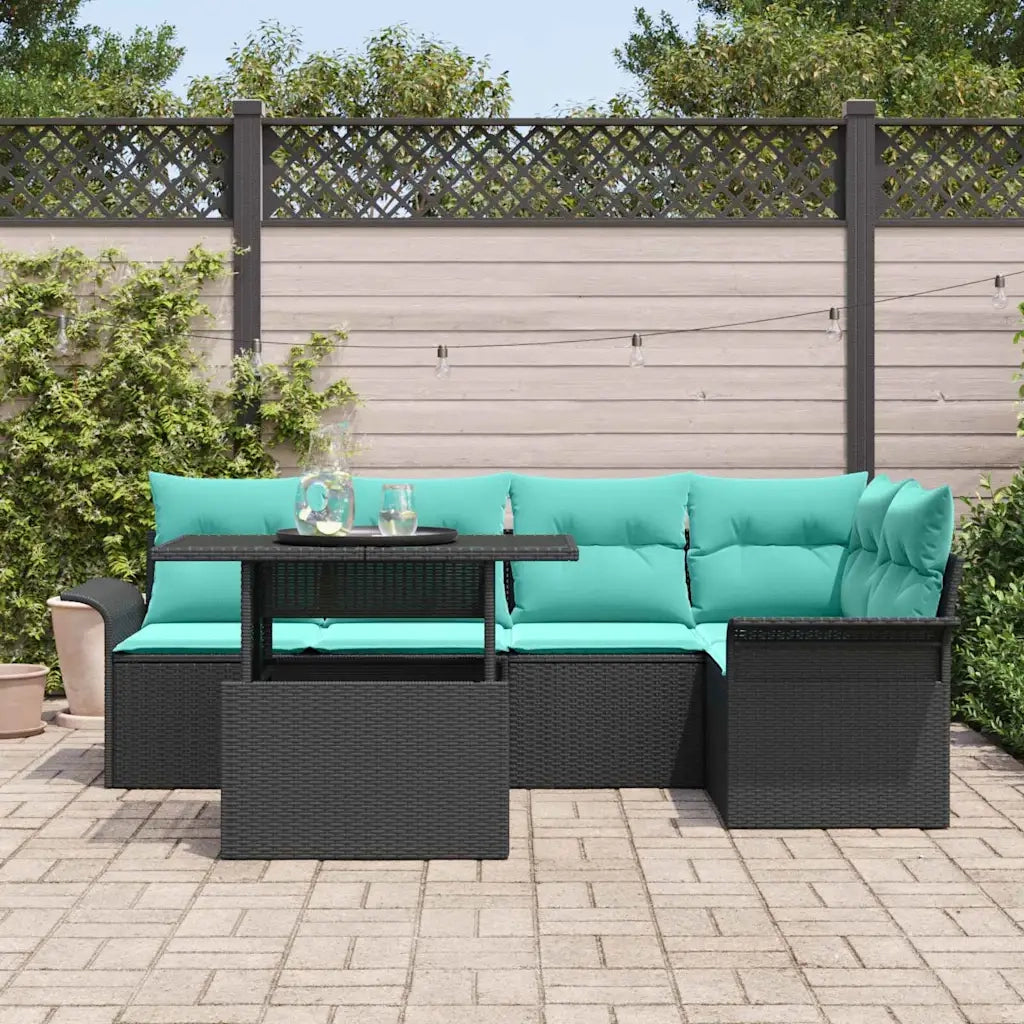Set Divano da Giardino con cuscino 6 pcs Nero Poly Rattan 3348292