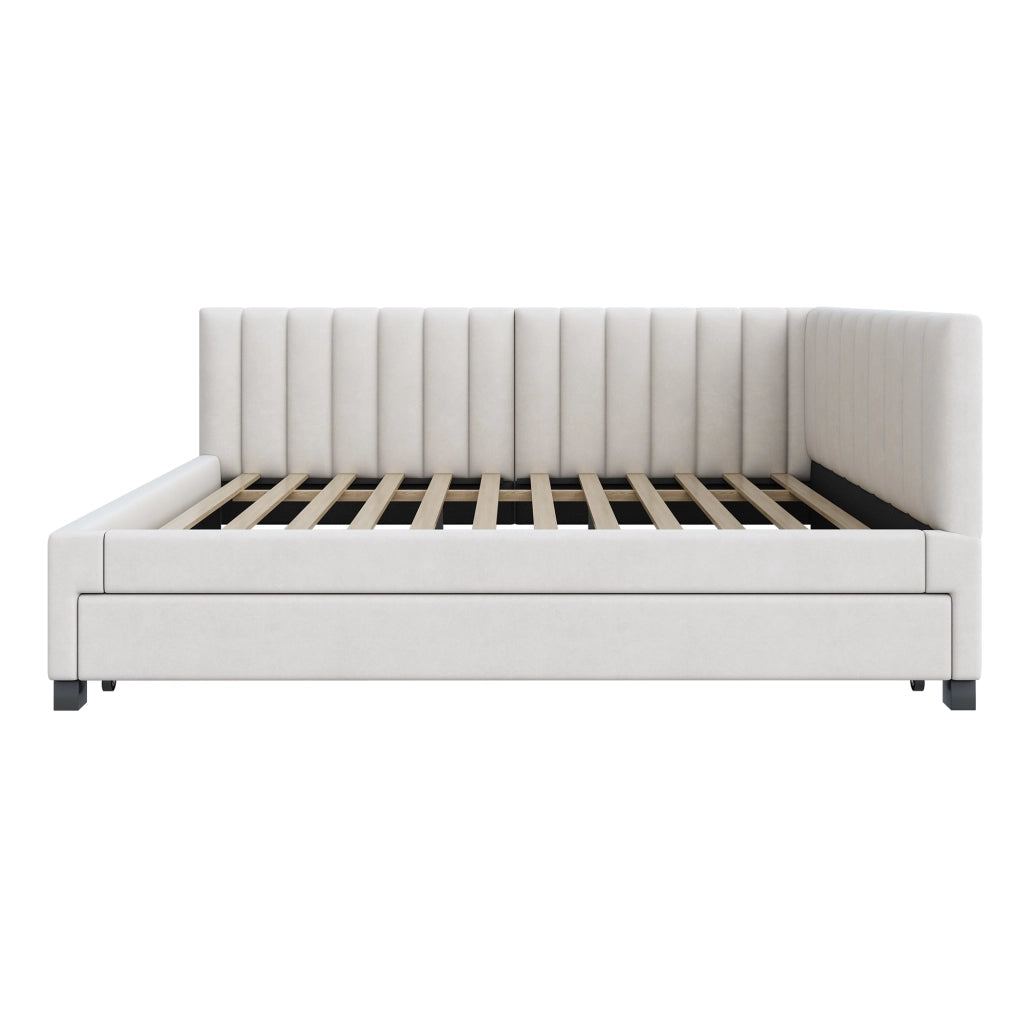 Letto estraibile matrimoniale 140×200 cm e 90×190 cm con rete; senza materasso; velluto; beige