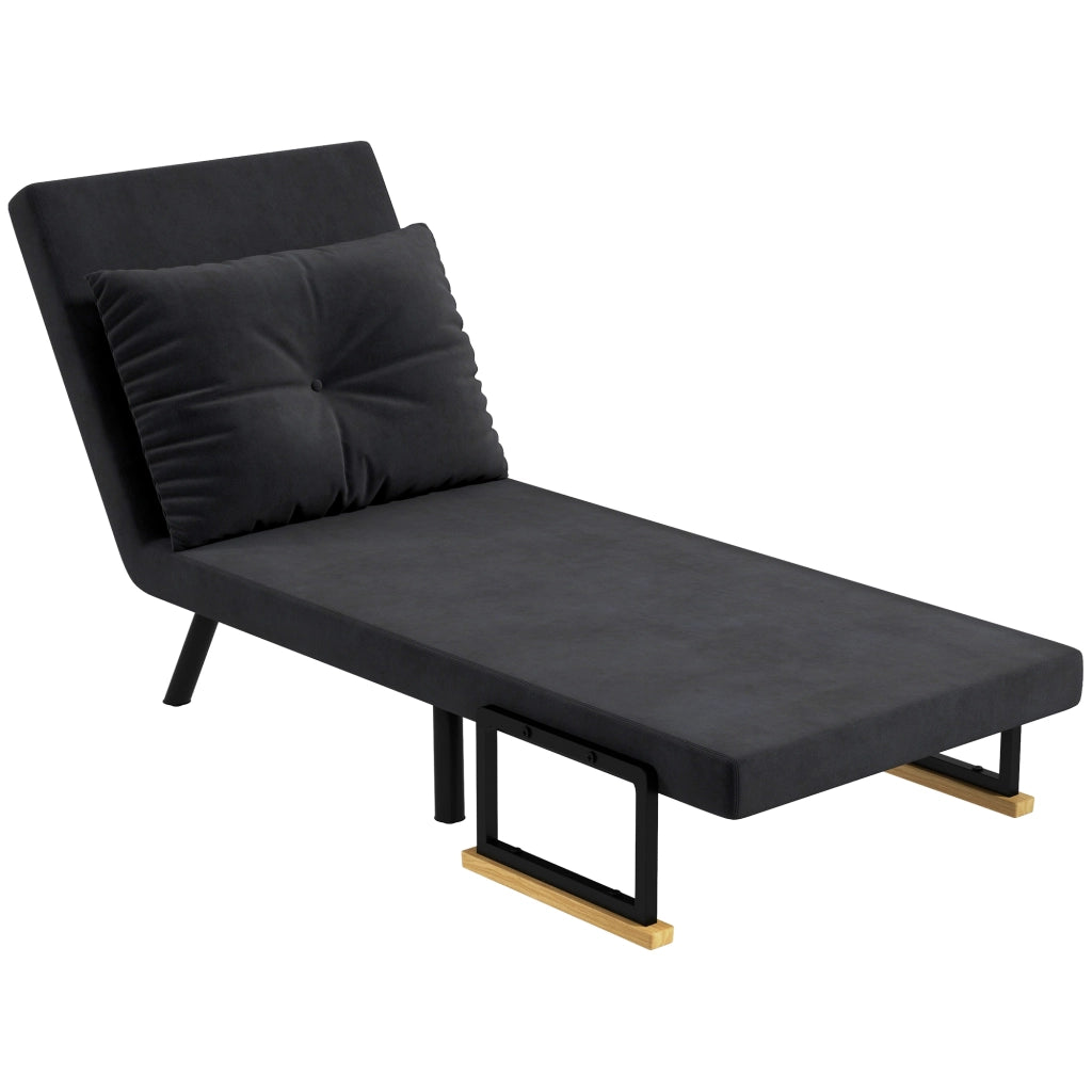 Divano letto singolo imbottito ¨C zephmum ¨C nero, velluto, legno