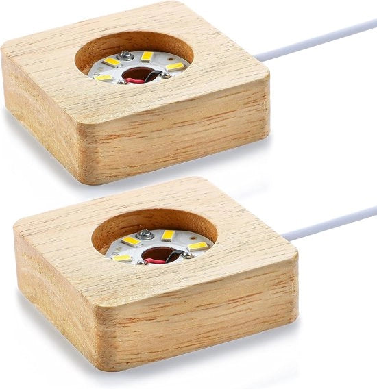 Due pezzi Display a LED a piede 2,3” – Luce calda bianca – Alimentazione USB – per vetro cristallo 3D e arte in resina