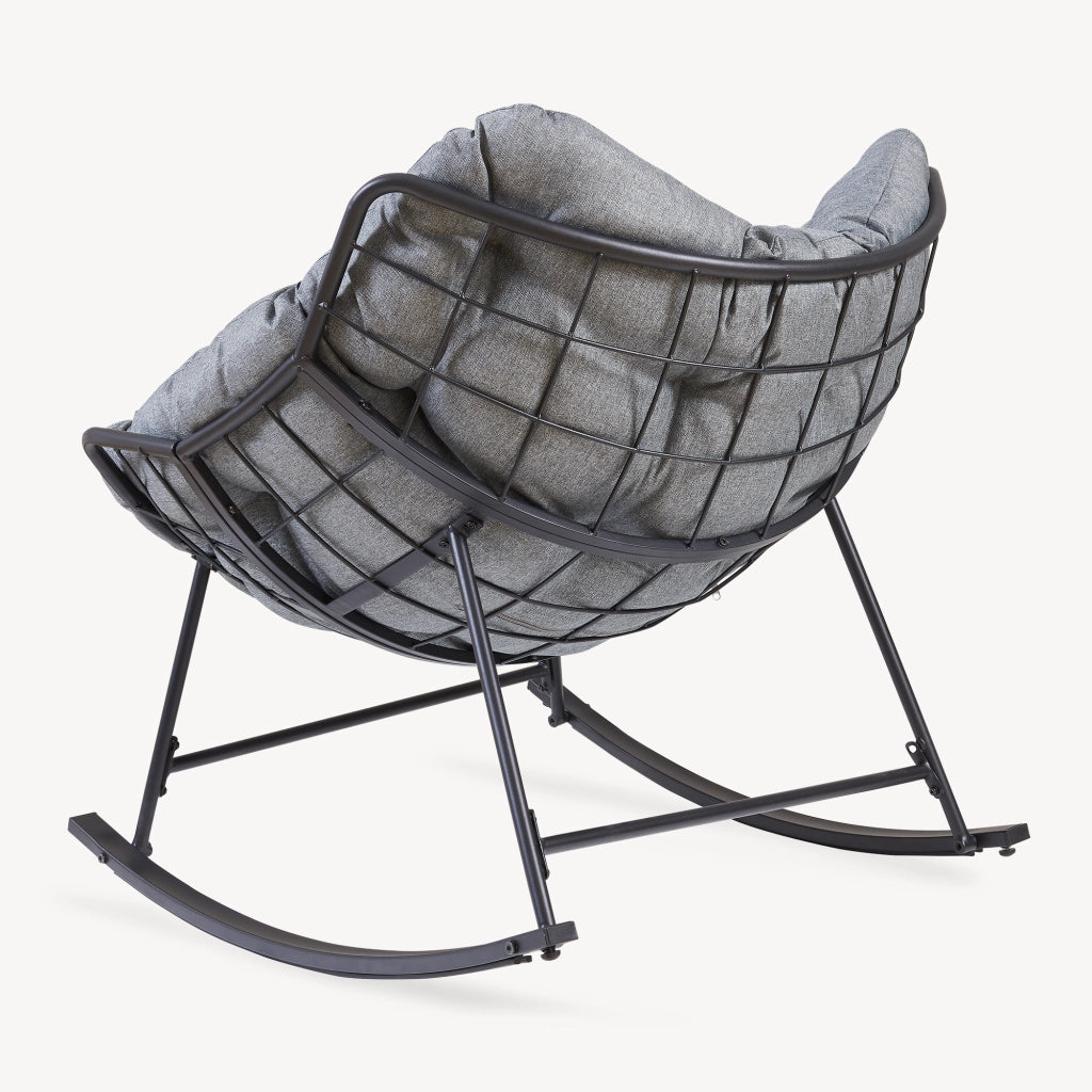 Sedia a Dondolo Villeneuve da Giardino con Cuscino Imbottito 85 x 90 x 91 cm - Nero / Grigio [en.casa]