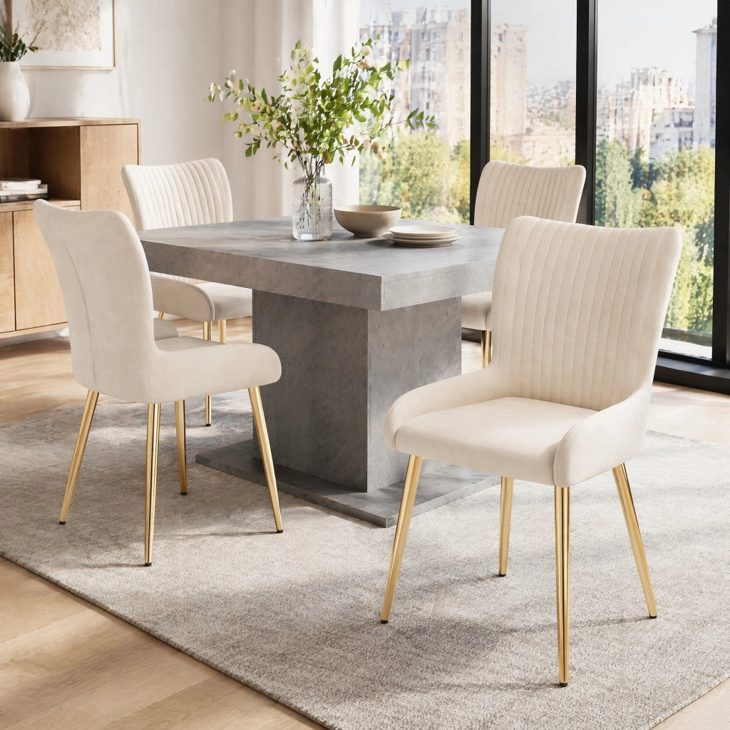 SEDIA DA PRANZO in velluto beige e oro Set da 4 pezzi