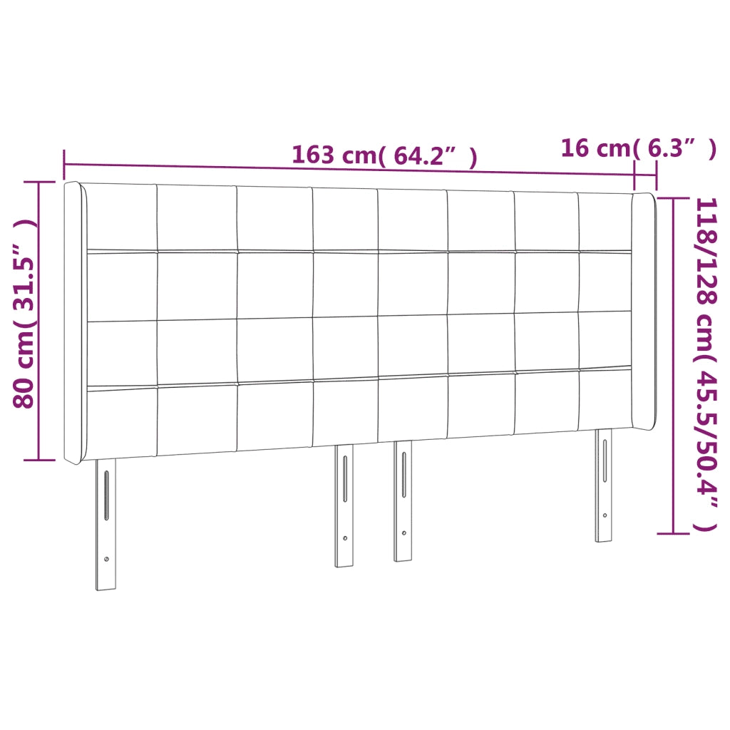 Testiera | Testata a LED Tortora 163x16x118/128 cm in Tessuto