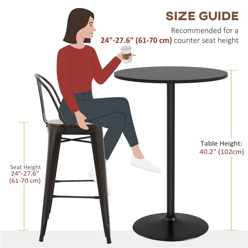 TAVOLO ALTO DA BAR MODERNO ROTONDO CON BASE IN ACCIAIO E PIANO IN MDF, Ø70X102CM, NERO
