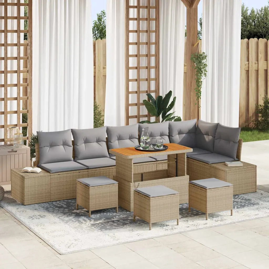 Set Divano da Giardino con cuscino 10 pcs Beige Poly Rattan