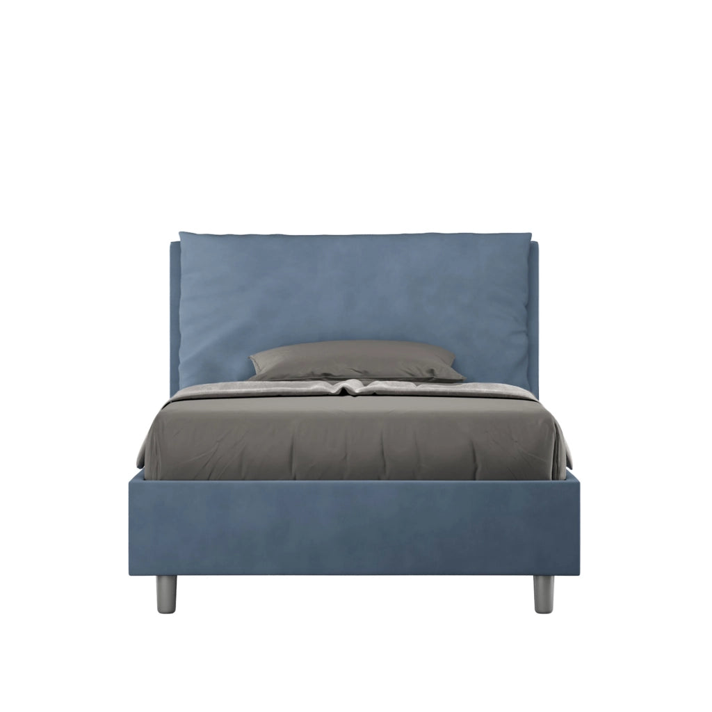 BS COM Letto una piazza e mezza senza rete imbottito 130x190 microfibra blu Large