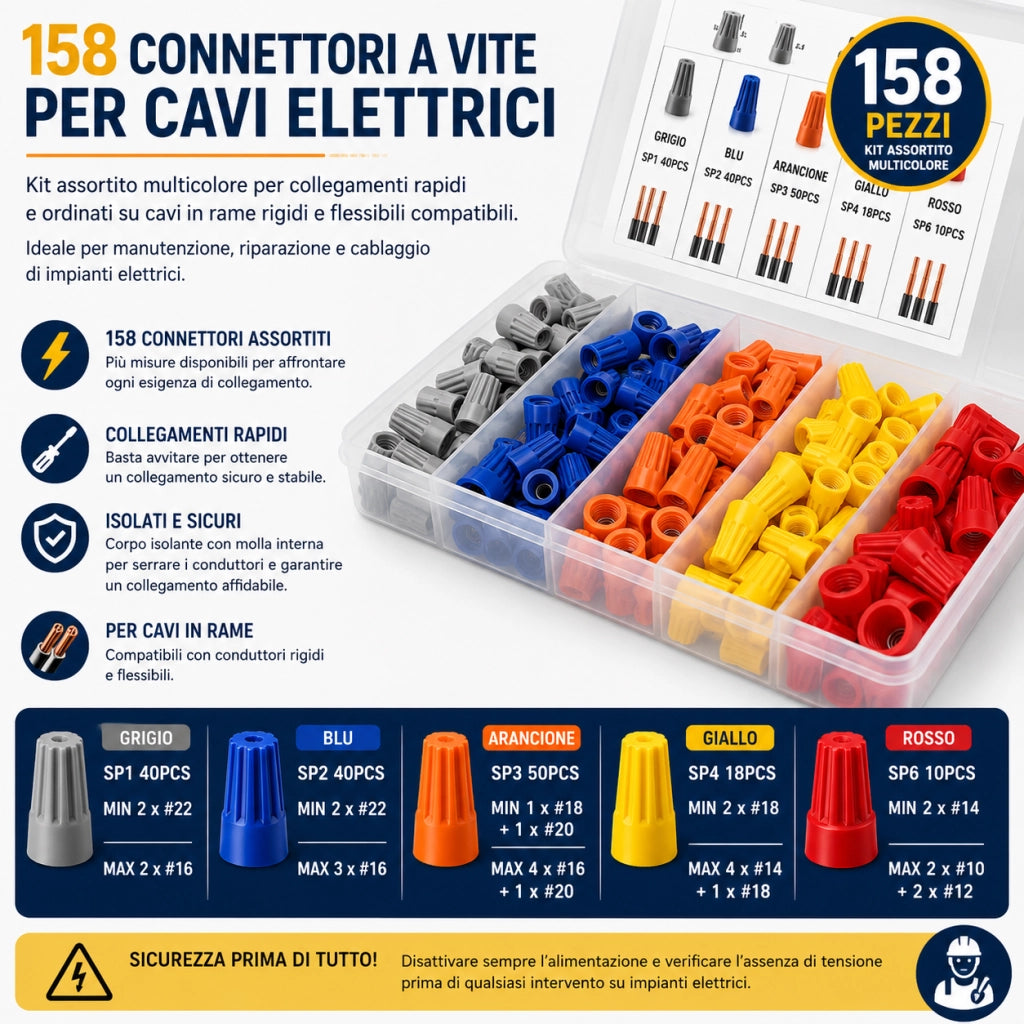 158 Connettori a Vite per Cavi Elettrici Assortiti Multicolore W14610