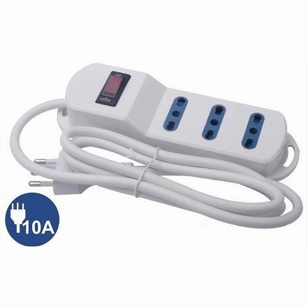 Trade Shop - Multipresa Con 3 Uscite Universali Bipasso Spina 10a Cavo 1.5 Mt Bianco 80091n -