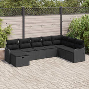 Set di divani con cuscino con archiviazione Nero polyrattan
