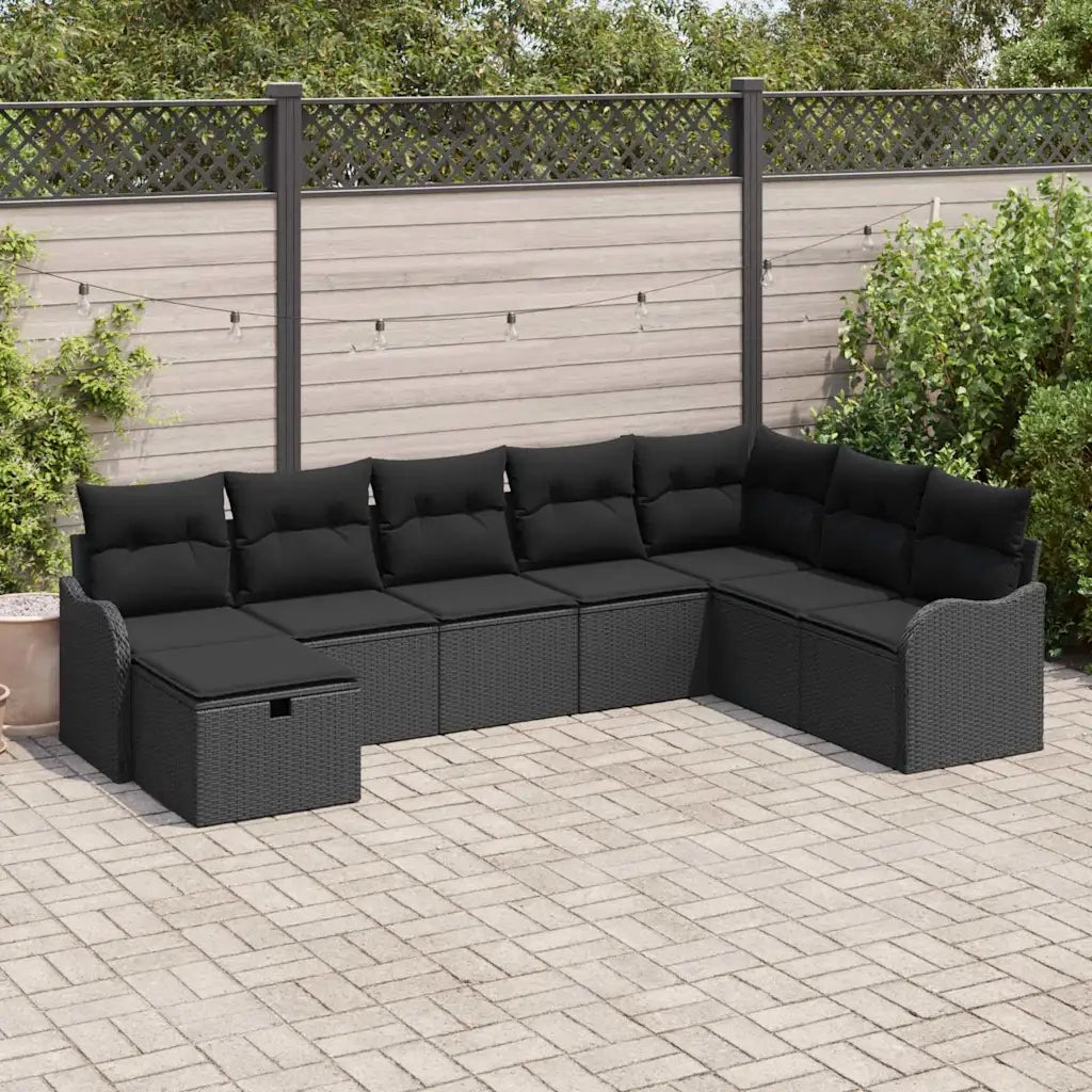Set di divani con cuscino con archiviazione Nero polyrattan