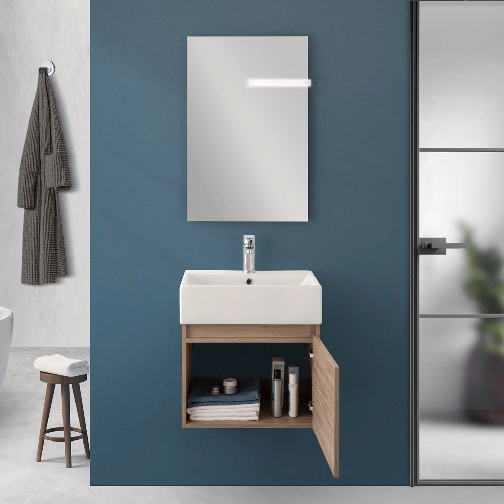 Mobiletto bagno sospeso 50 cm salvaspazio rovere 1 anta Kira