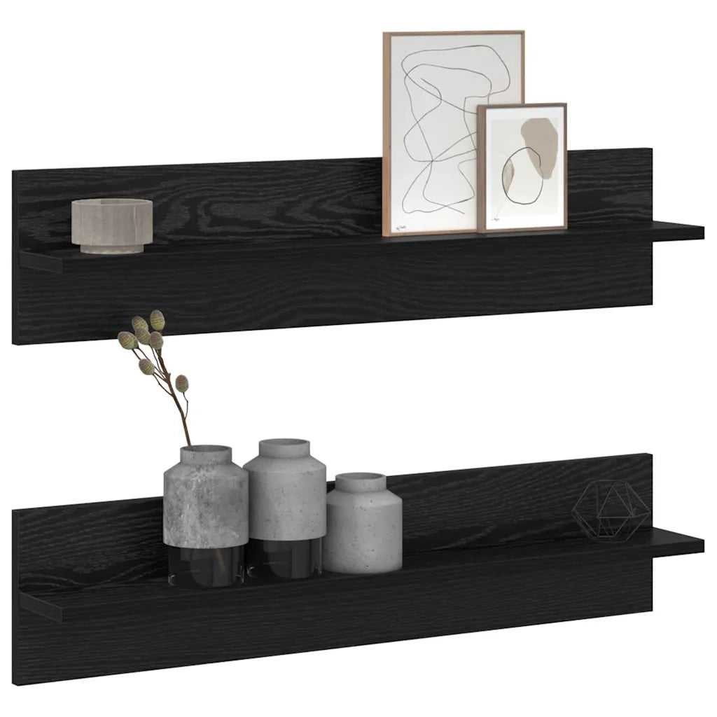 2 pz Scaffale da parete | Ripiano a parete | Mensola a parete Rovere Nero 80 x 11,5 x 18 cm