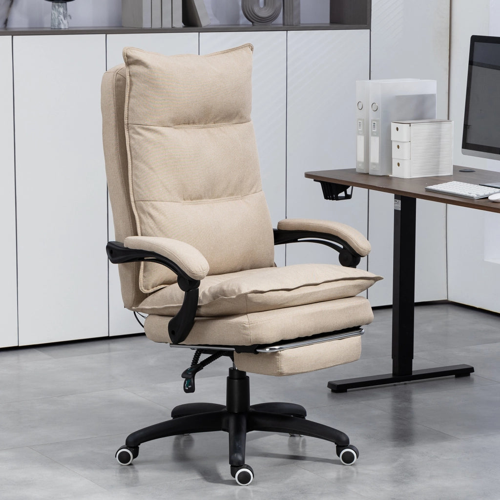 Poltrona da Ufficio Massaggiante ¨C Xylo ¨C Beige con Poggiapiedi e Schienale Reclinabile