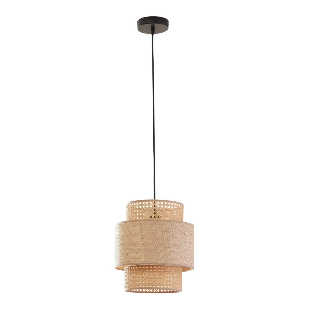 Lampada da terra a sospensione E27 diametro 29 cm effetto rattan nero 03_0010731
