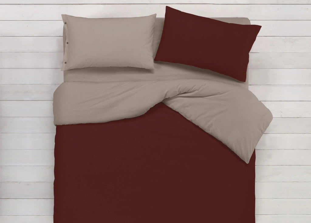 Copripiumino In 100% Cotone Double Face Tortora/Marrone - 1 Piazza e Mezza - Tortora-Marrone