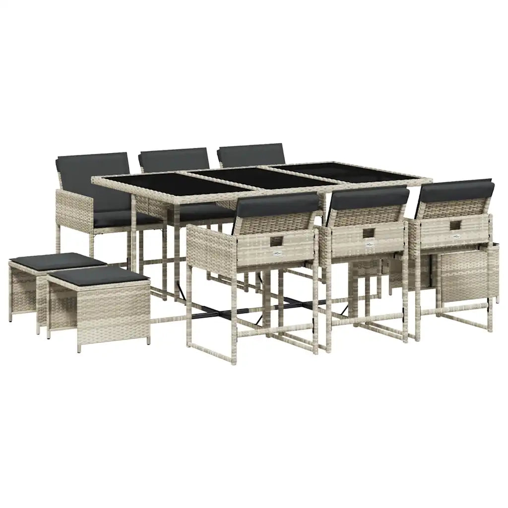 Set Pranzo Giardino 11pz con Cuscini Grigio Chiaro Polyrattan 3211331