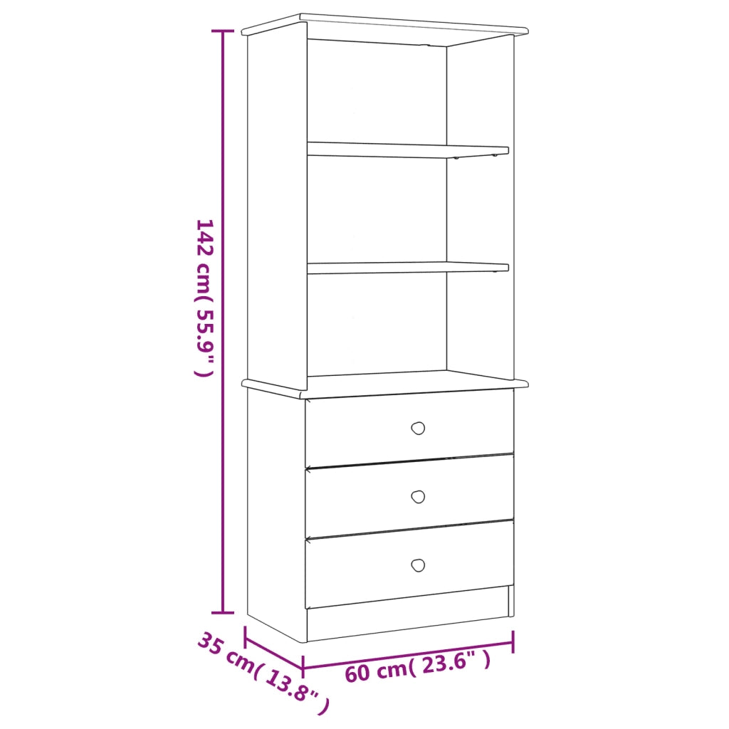 Libreria con Cassetti-Scaffale per Libri-Mobile di Stoccaggio ALTA 60x35x142 cm Legno Massello di Pino