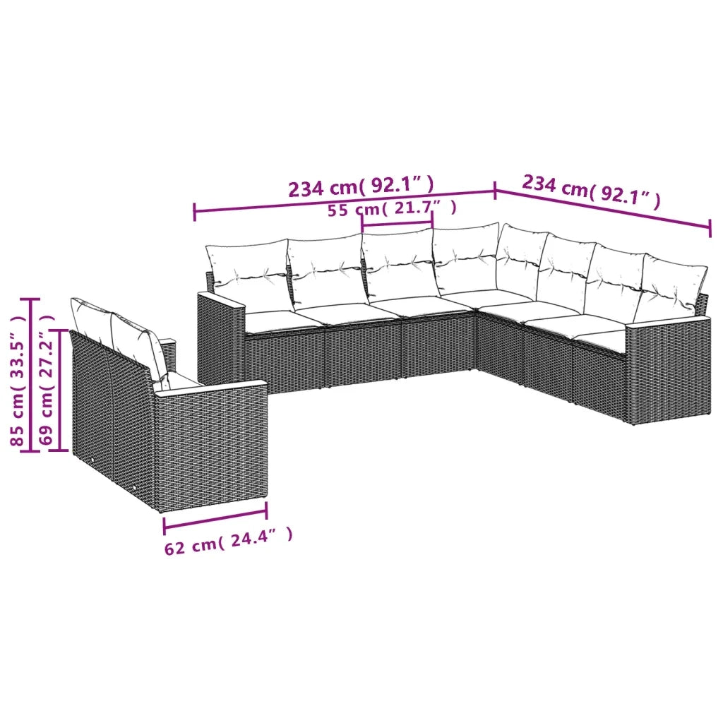 Set Divano da Giardino 9 pz con Cuscini Beige Misto Polyrattan 3226101