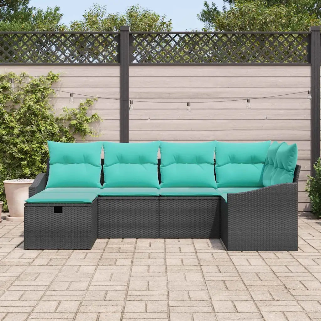 Set di divani con cuscino 6 pcs Nero polyrattan 3359285