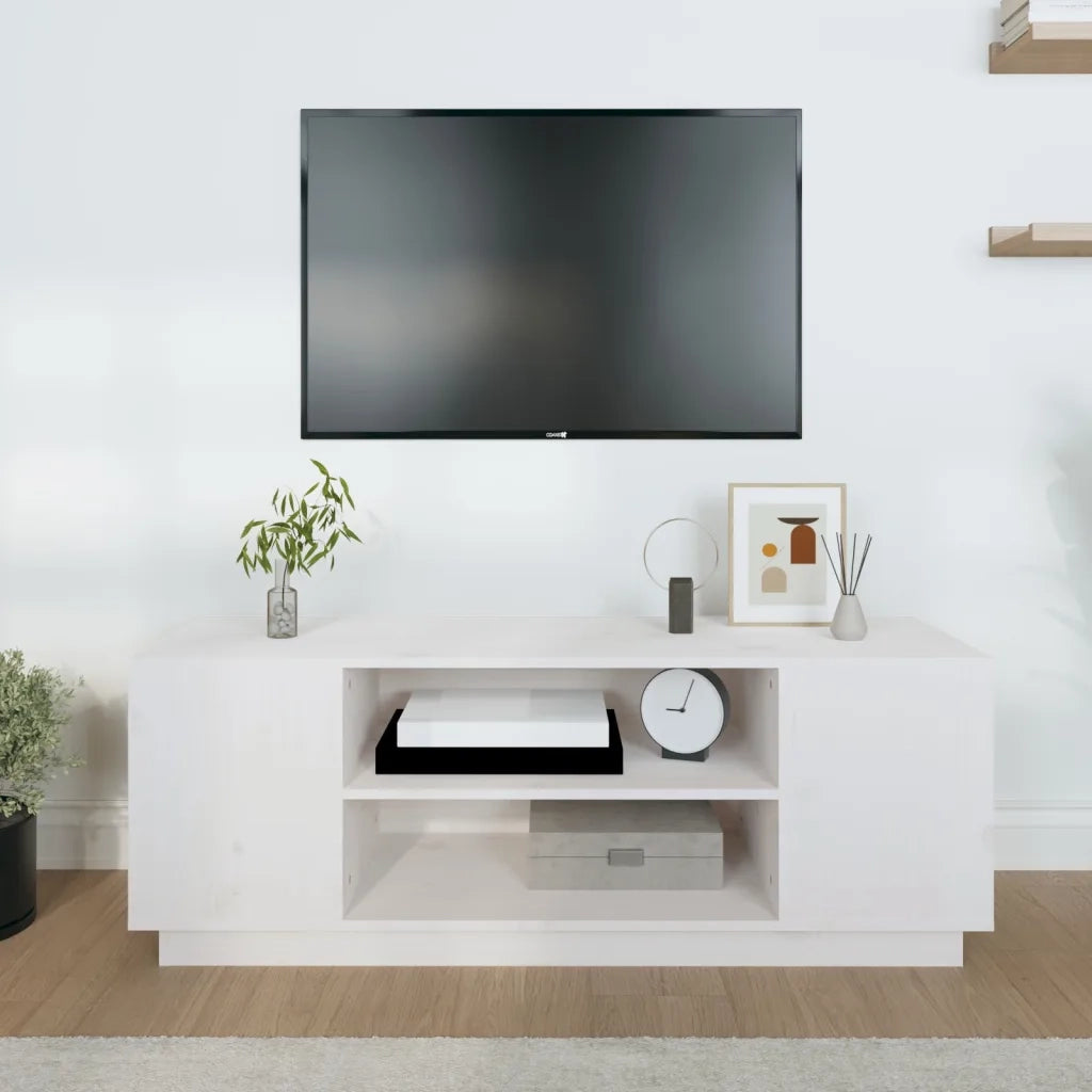 Mobile Porta TV Bianco 110x35x40,5 cm in Legno Massello di Pino 814410