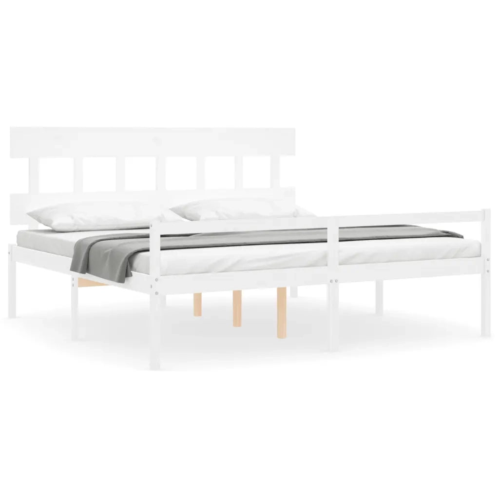 Letto matrimoniale | Letto per adulti | Letto per Anziani con Testiera Bianco 200x200 cm Legno Massello