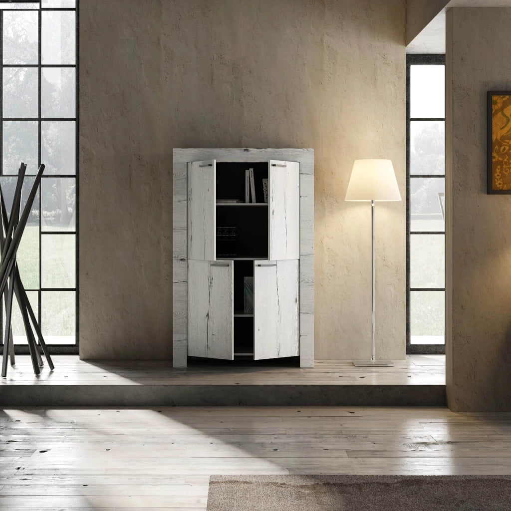 Credenza Mobile Soggiorno 4 Ante in Melaminico 102x43x158cm TFT Neve Rovere Neve