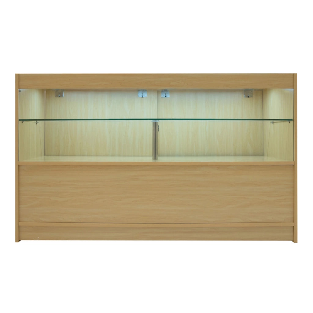 Bancone LED Acero C1500 con Vetrina, 3 Ripiani e Ante Scorrevoli