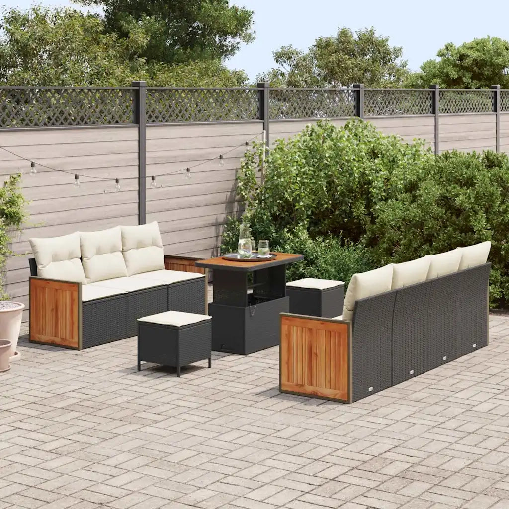 Set Divano da Giardino 13 pcs Nero e Crema polyrattan