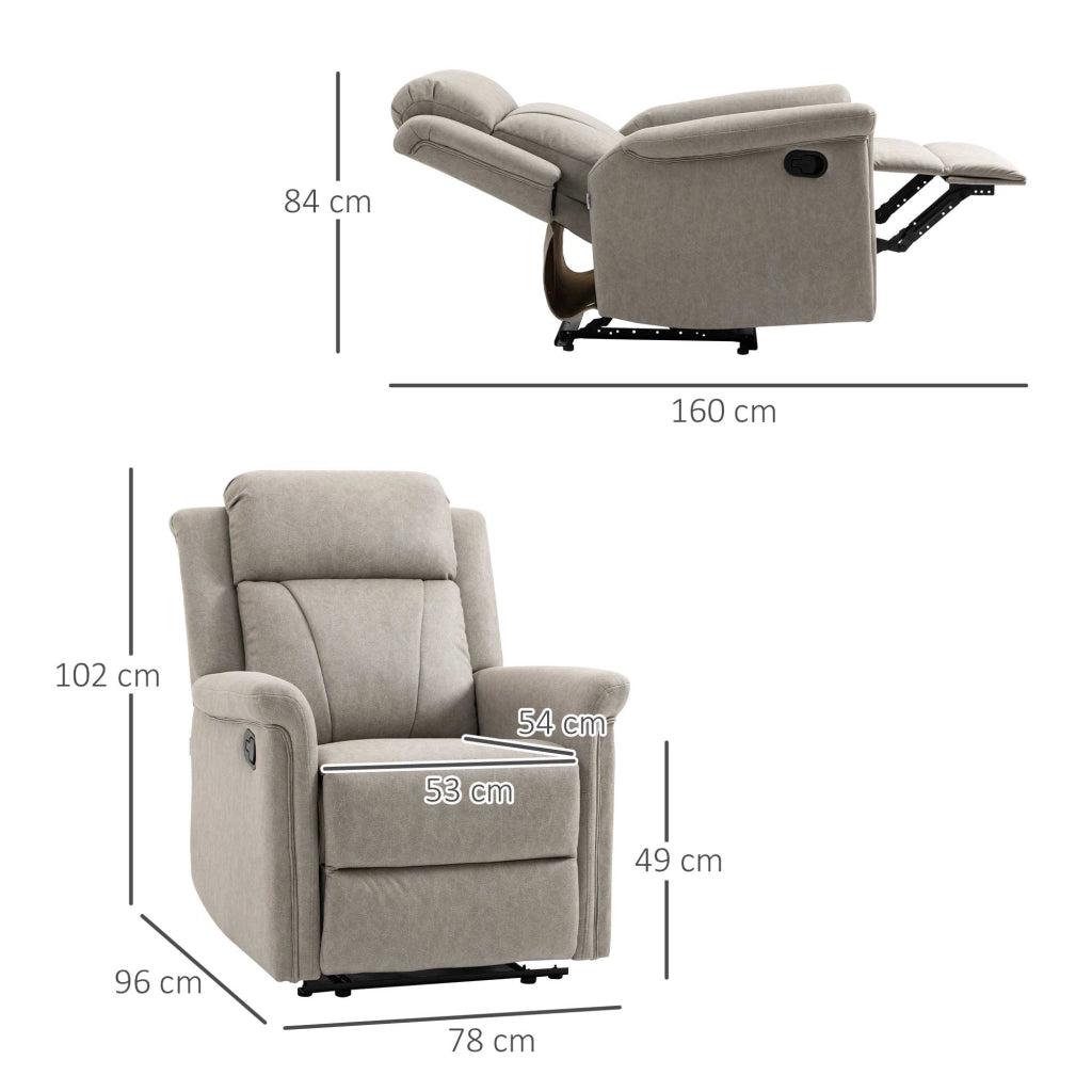 Easycomfort Poltrona Reclinabile Manualmente 135° con Poggiapiedi, Poggiatesta e Braccioli Imbottiti, 78x96x102 cm, Grigio