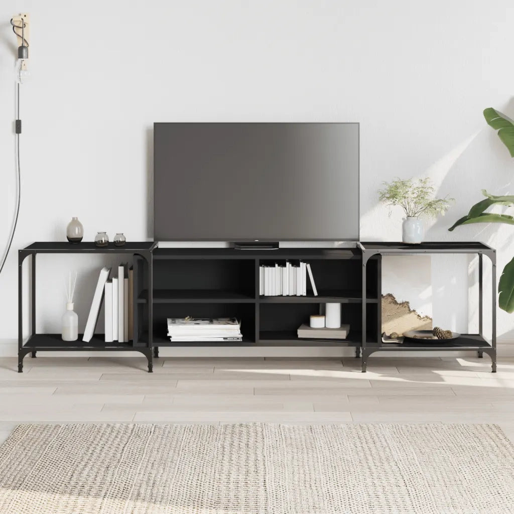 Mobile Porta TV-Mobile per TV-Credenza TV Nero 203x37x50 cm in Legno Multistrato