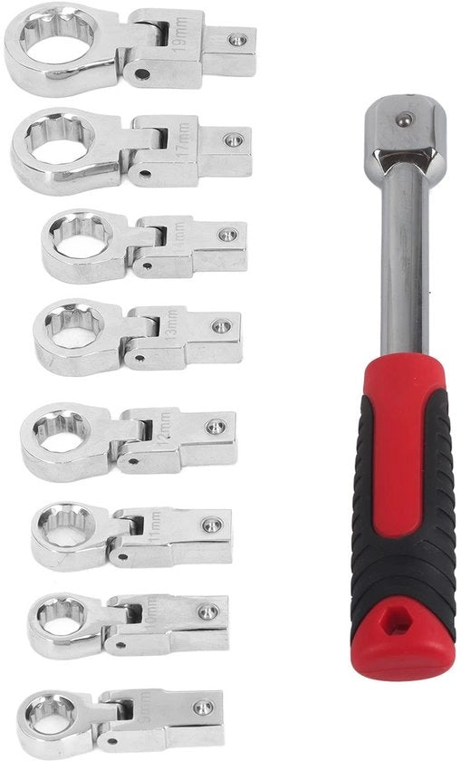Set di chiavi a stella 9 pezzi - Acciaio Chrome Vanadium - Teste di chiave intercambiabili - Resistenti allo sfregio - Facili da utilizzare - Specifiche gravate - Set di chiavi a stella