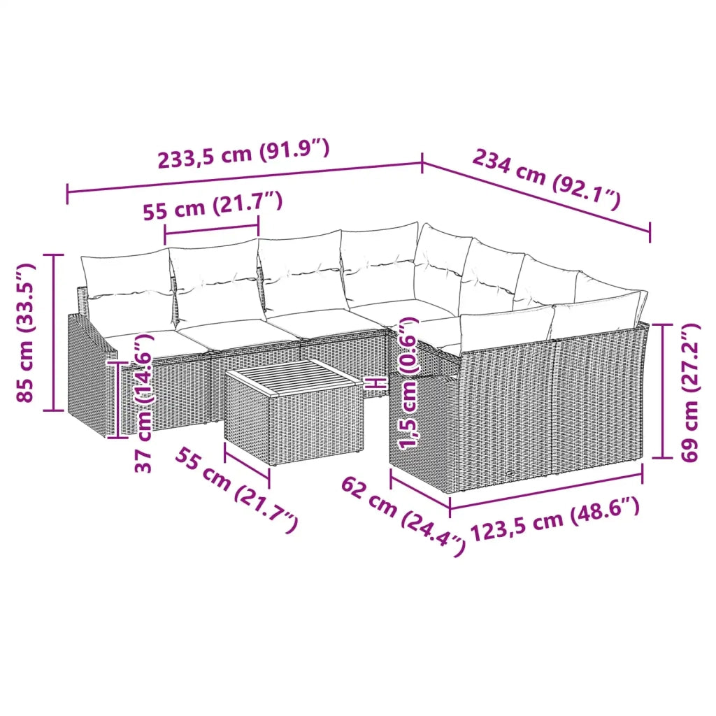 Set Divano da Giardino con cuscino 9 pcs Nero polyrattan 3347816