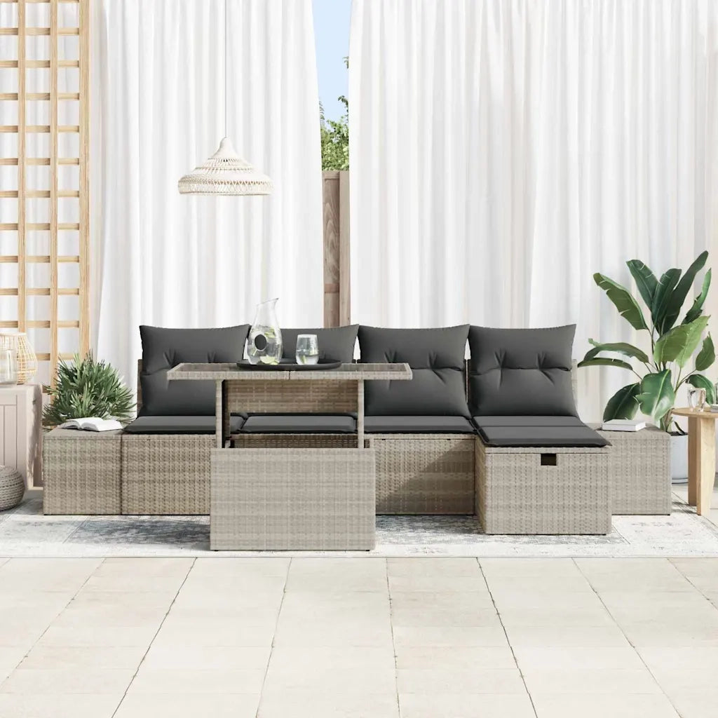 Set Divano da Giardino 6 pcs Grigio chiaro Poly Rattan