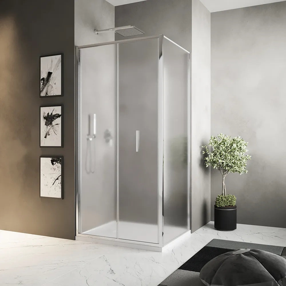 Box doccia slim 80x70cm con porta a libro e parete fissa profili cromati e vetro 6mm opaco h190| Portofino