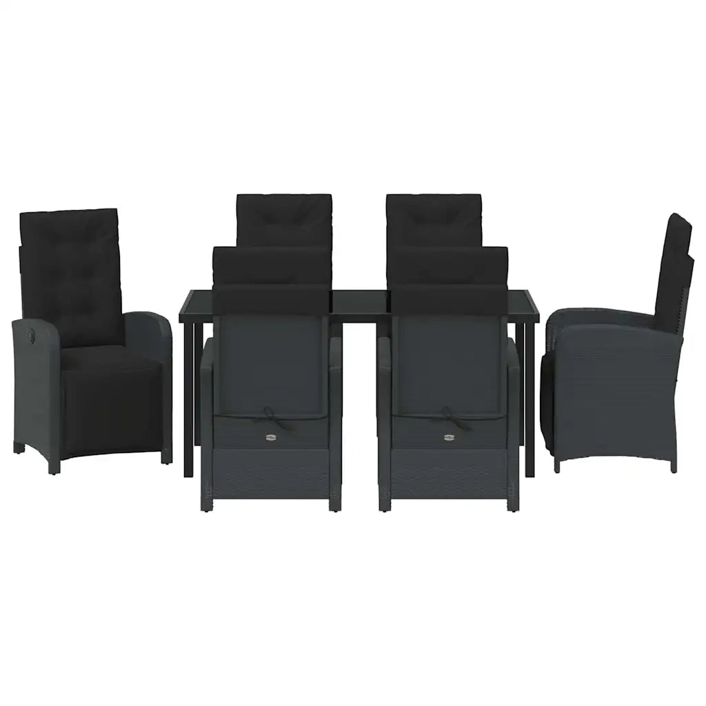 Set da Pranzo per Giardino con cuscino 7 pcs Nero polyrattan
