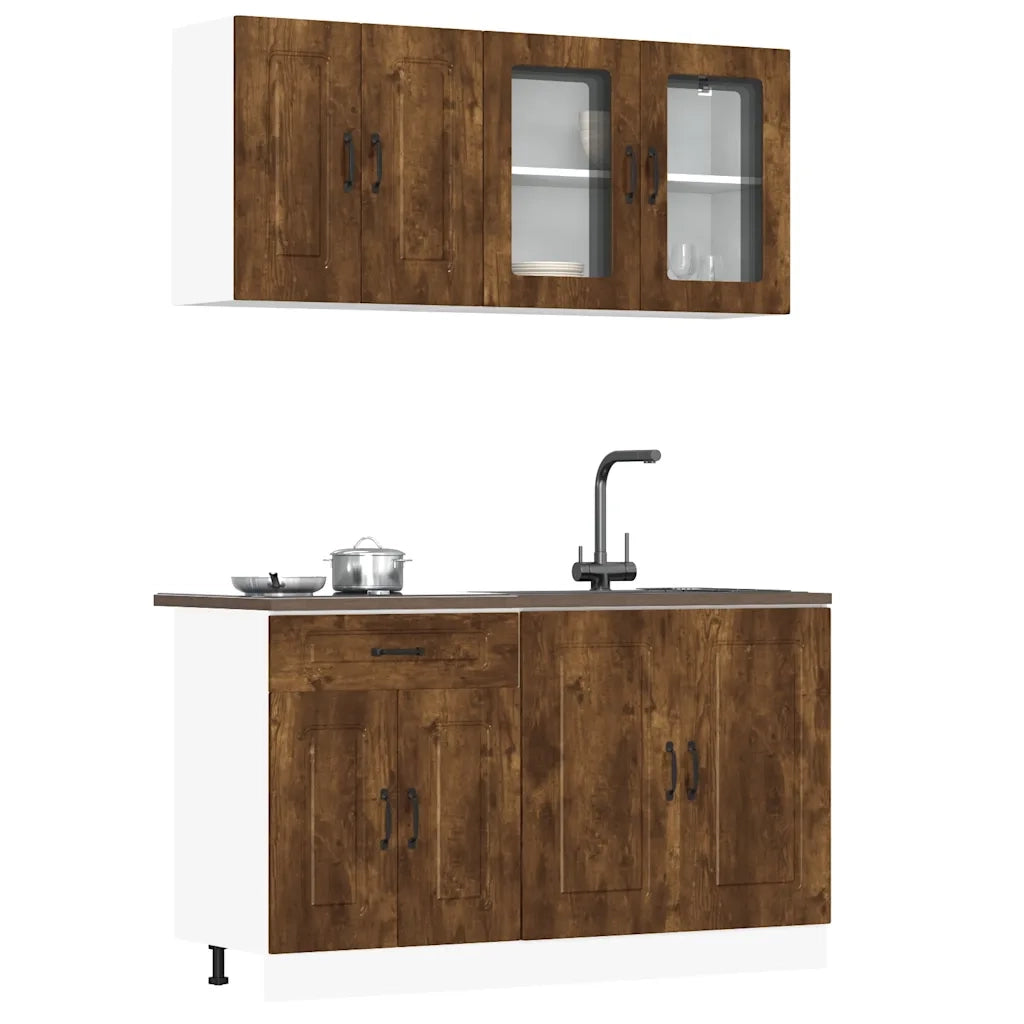 Set Mobili da Cucina 4 pz Kalmar Rovere Fumo Legno Multistrato 3314856