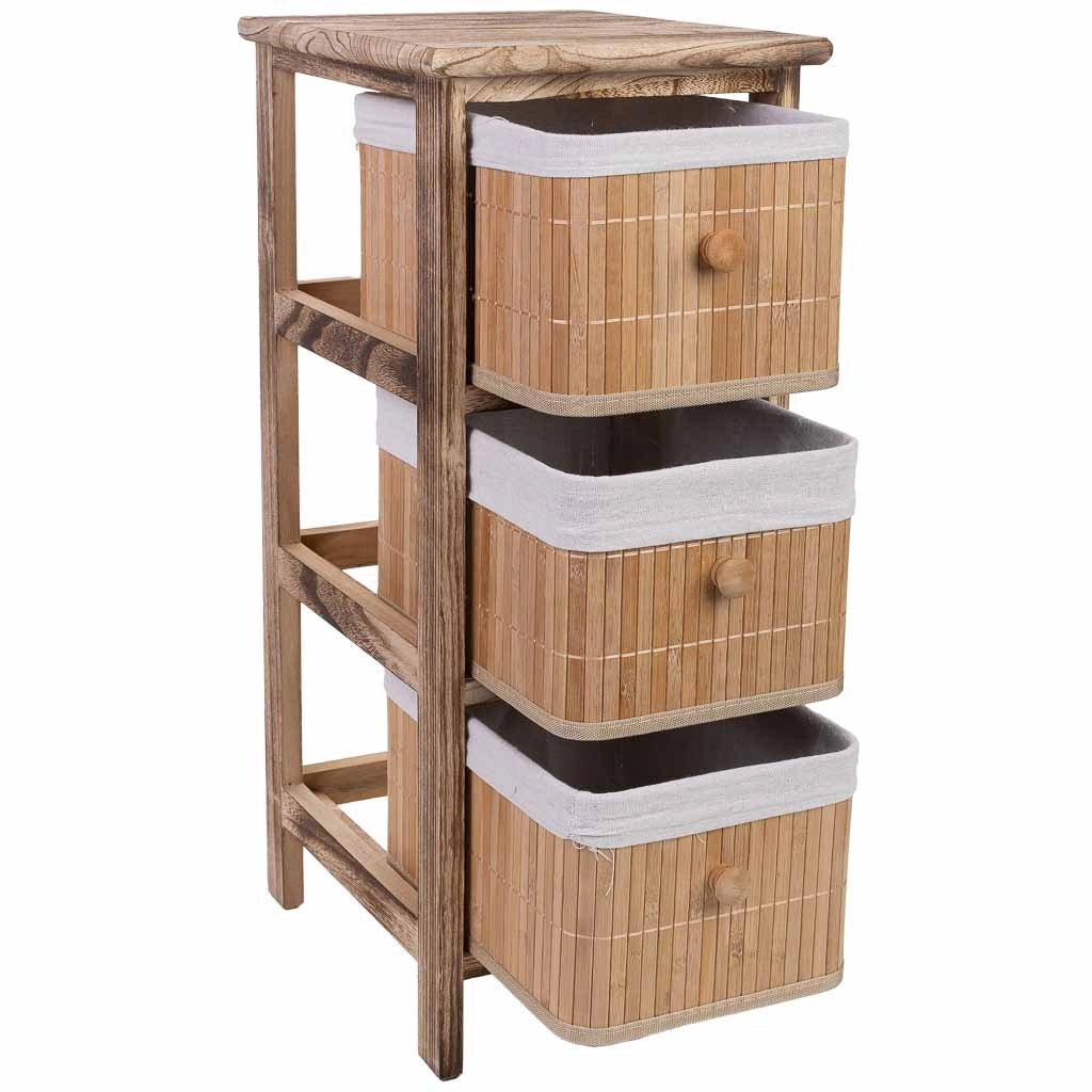 Cassettiera in legno con 3 cassetti in bambù foderati 26x32x63
