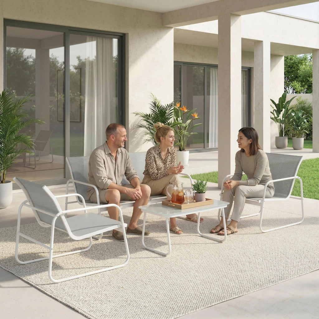 Set Giardino 4 Pezzi con Divano 2 Posti ¨C Minimal ¨C Tessuto Grigio Chiaro