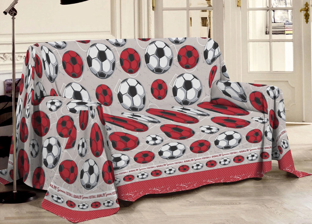 Telo Arredo Multiuso Linea Pensieri Delicati In 100% Cotone Disegno Calcio - Singolo - Rosso
