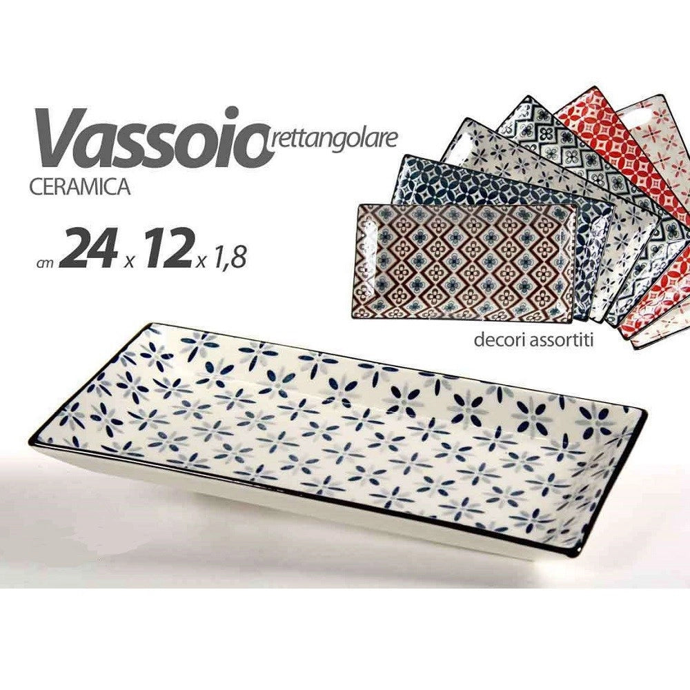 Trade Shop - Vassoio Rettangolare In Ceramica Decori Assortiti 24x12x1,8 Cm Cucina 737350 -