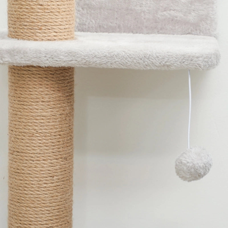 Tiragraffi per gatti, design a 5 livelli, giocattolo, pali in sisal, tessuto felpato, grigio chiaro