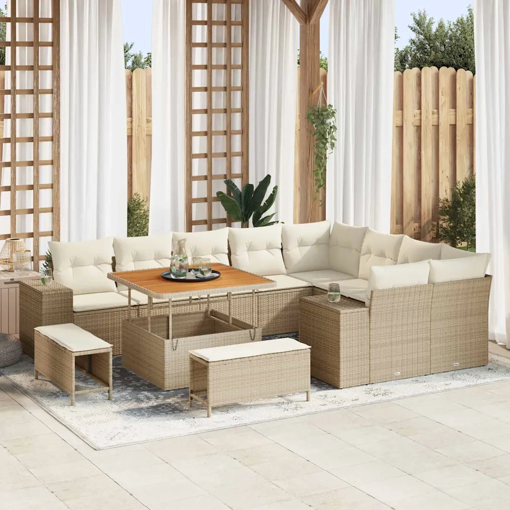Set Divano da Giardino con cuscino 12 pcs Beige e Crema 3363986