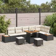 Set Divano da Giardino con cuscino 9 pcs Nero Poly Rattan 3364880