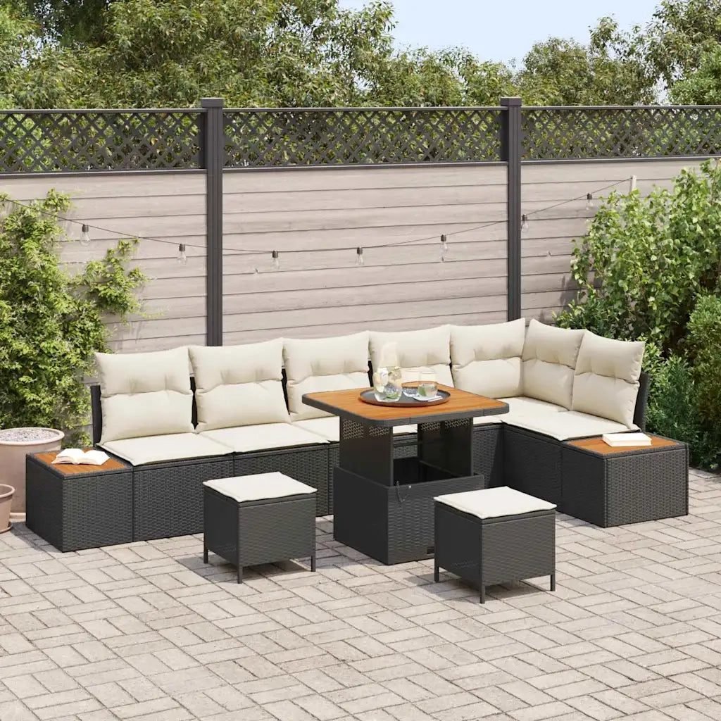 Set Divano da Giardino con cuscino 9 pcs Nero Poly Rattan 3364880