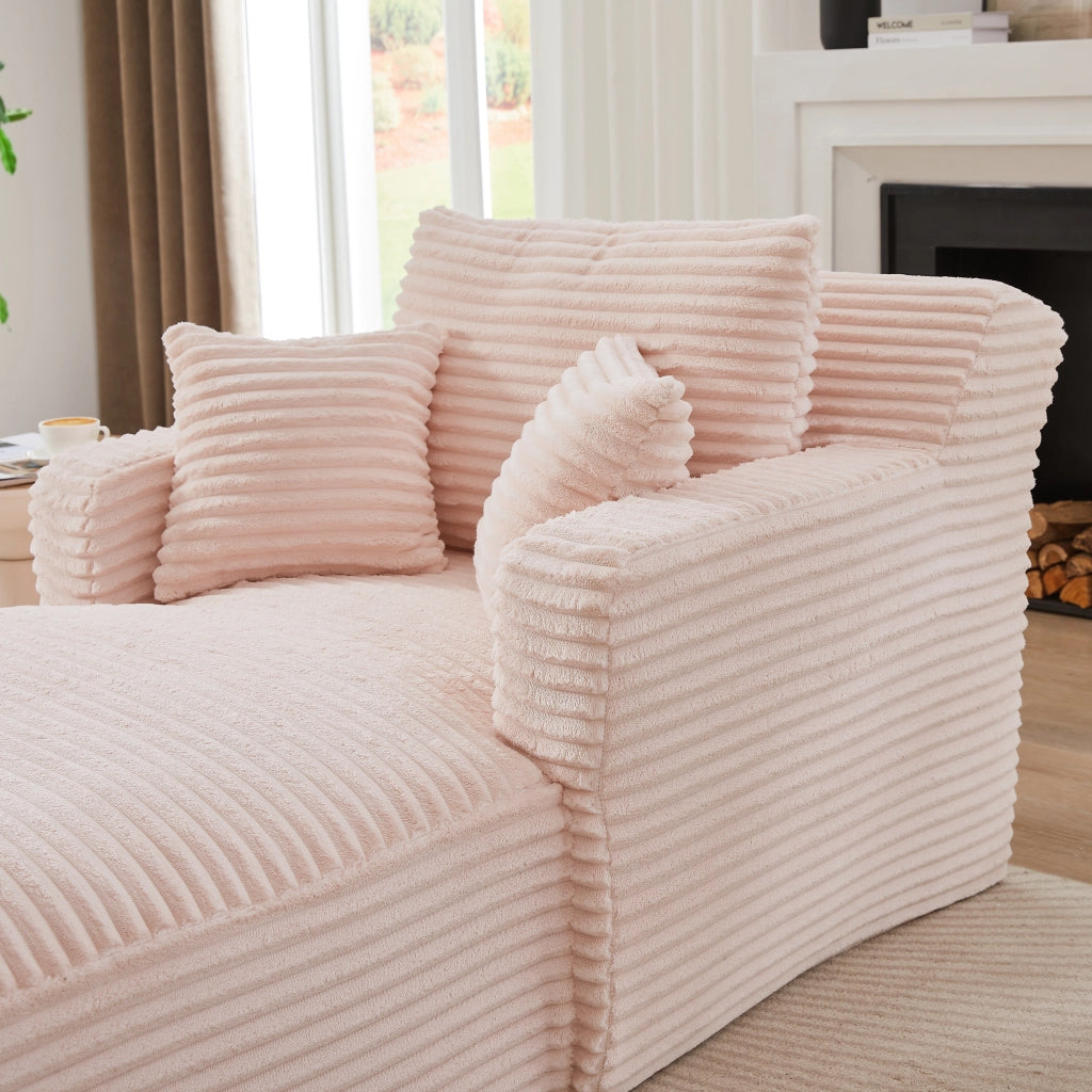 Chaise longue con funzione letto e seduta relax senza montaggio per soggiorno in velluto a coste rosa